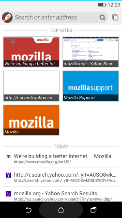 Navegador de Firefox OS con la barra de 3 botones de Android
